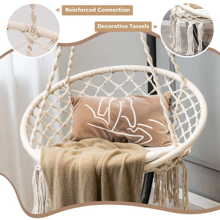 Cushioned Hammock Swing Chair with Hanging Kit-Beige