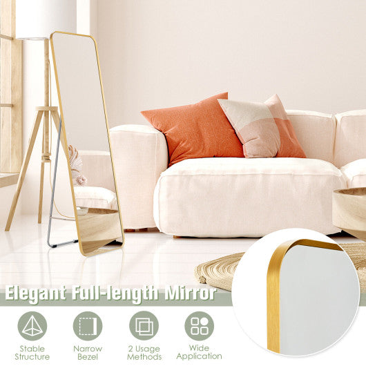 Full Length Wall Mounted Body Mirror with Free Standing Stand-Golden