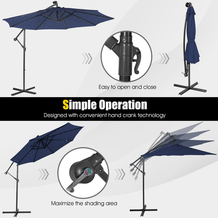 10 Feet Patio Solar Powered Cantilever Umbrella with Tilting System-Navy