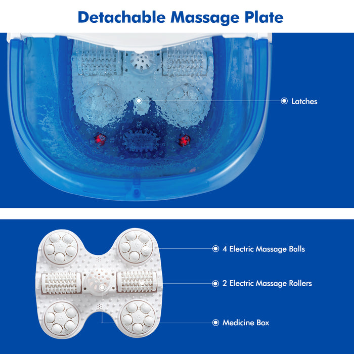 Portable All-In-One Heated Foot Bubble Spa Bath Motorized Massager-Blue and Withe