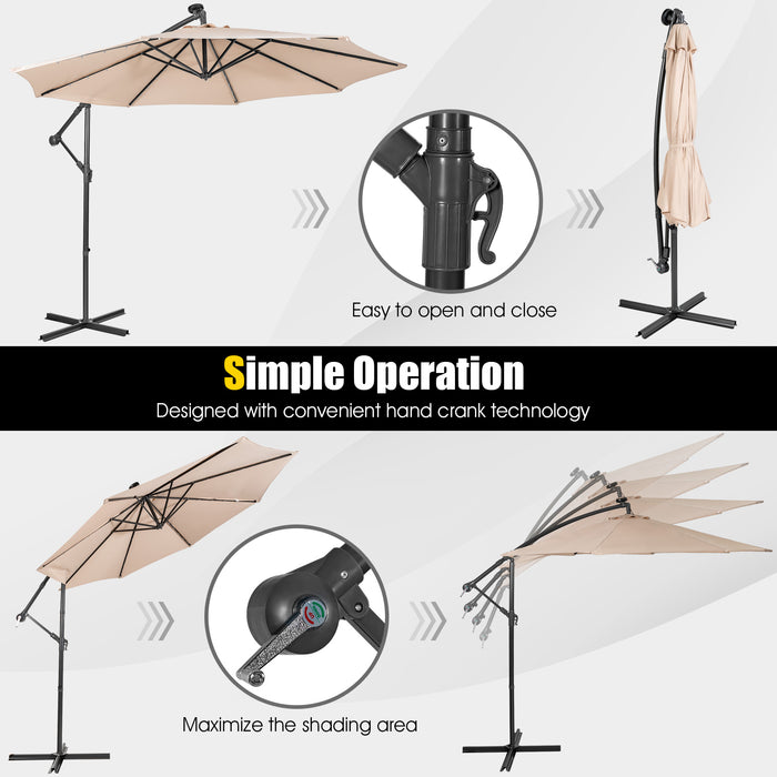 10 Feet Patio Solar Powered Cantilever Umbrella with Tilting System-Beige