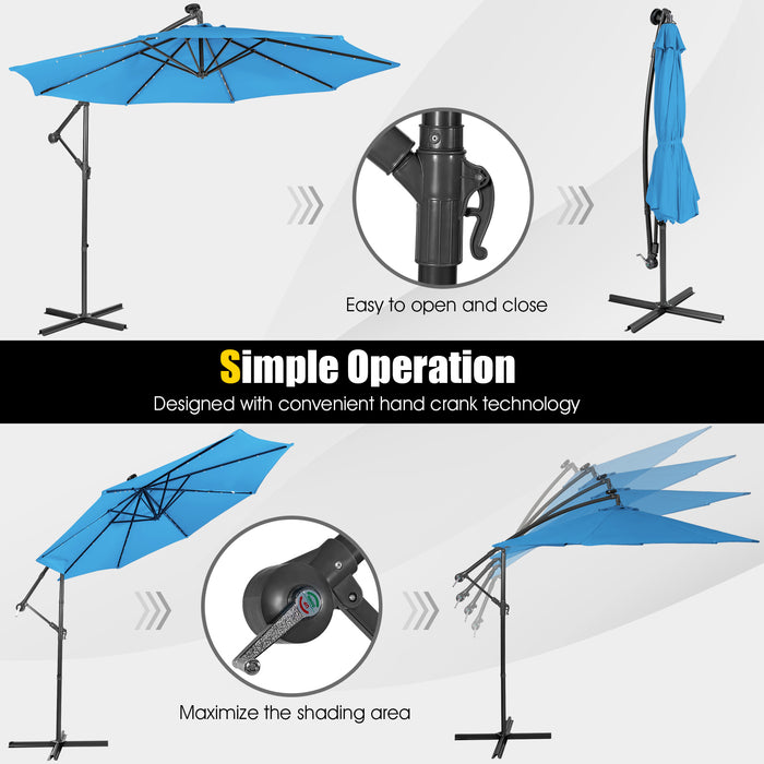 10 Feet Patio Solar Powered Cantilever Umbrella with Tilting System-Blue