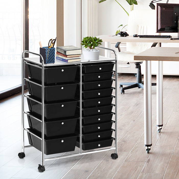 15-Drawer Utility Rolling Organizer Cart Multi-Use Storage-Black