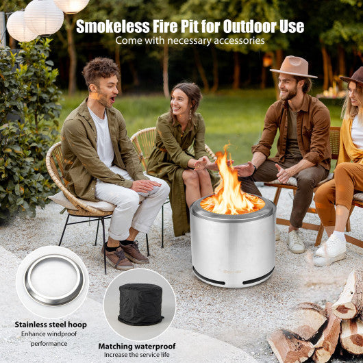 18.5 Inch Smokeless Fire Pit with Waterproof Cover