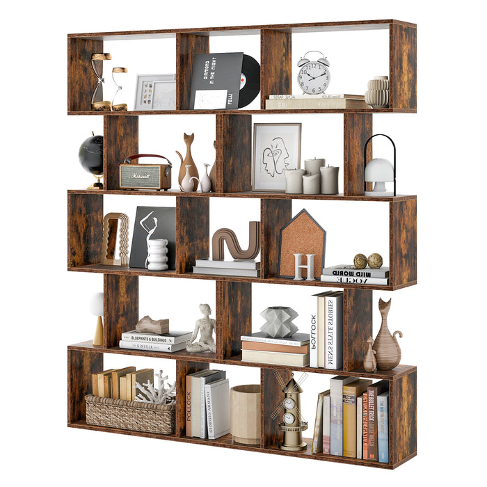 5-Tier Bookshelf with Anti-Toppling Device for Living Room Home Office-Rustic Brown