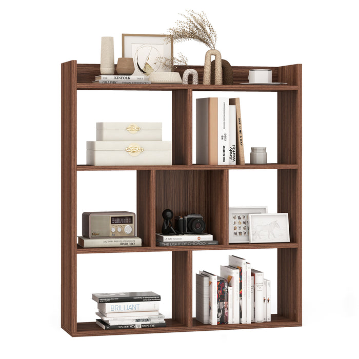 7 Cubes Open-back Bookshelf with Anti-Toppling Devices-Walnut