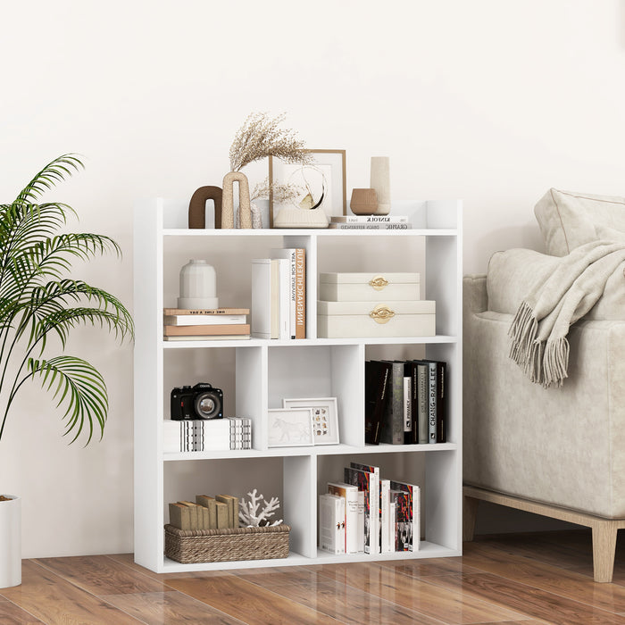 7 Cubes Open-back Bookshelf with Anti-Toppling Devices-White