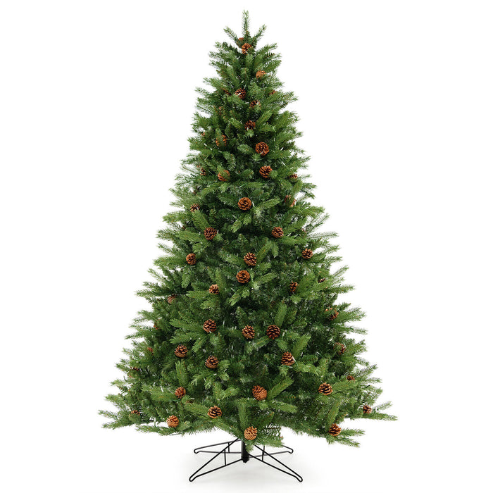 6/7 FT Artificial Christmas Tree with Pine Cones and Adjustable Brightness-7 ft