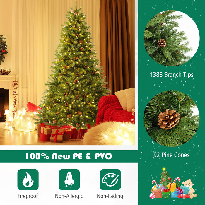 6/7 FT Artificial Christmas Tree with Pine Cones and Adjustable Brightness-7 ft