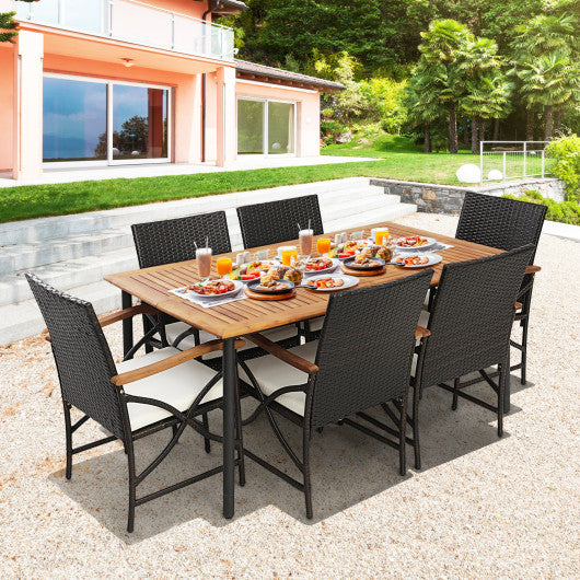 5/7-Piece Outdoor Dining Set with Acacia Wood Table-6 Pieces +