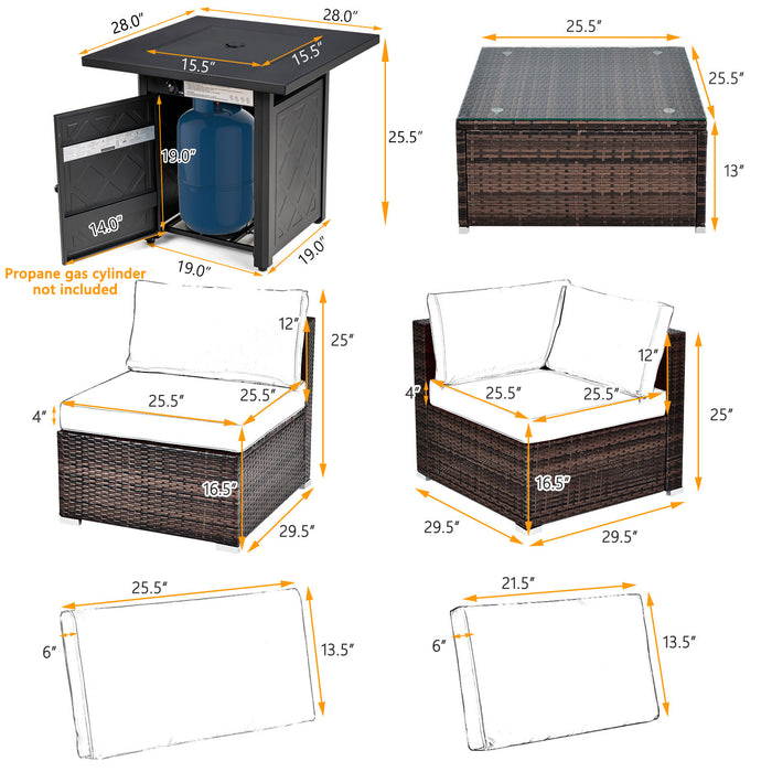 7 Pieces Patio Furniture Set with 28 Inches 50000 BTU Propane Gas Fire Pit Table-Turquoise