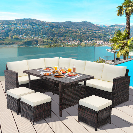 7 Pieces Wicker Patio Furniture Set-White