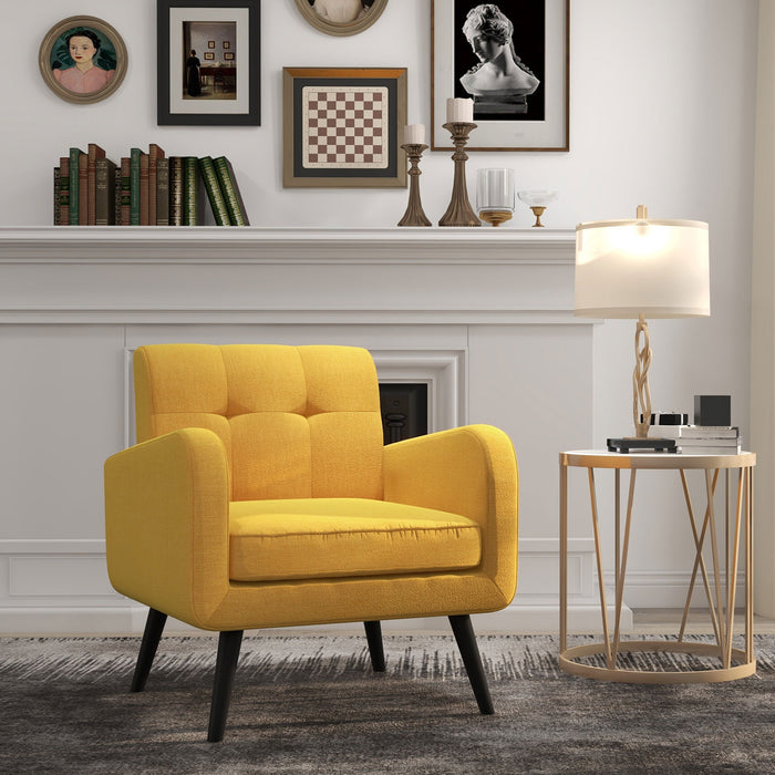 Modern Upholstered Comfy Accent Chair Single Sofa with Rubber Wood Legs-Yellow