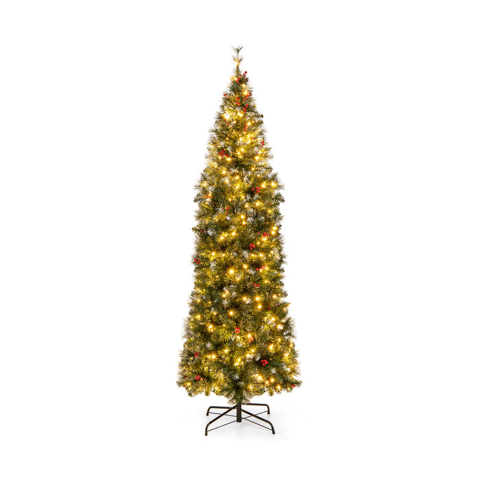 5/6/7/8/9 FT Pre-Lit Artificial Hinged Slim Pencil Christmas Tree-7 ft