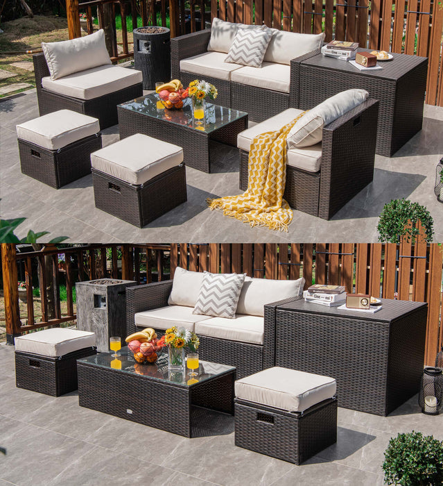 8-Piece Outdoor Wicker Furniture Set with Storage Box