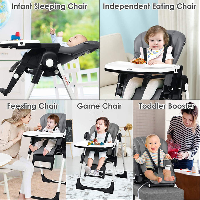 4-in-1 High Chairâ€“Booster Seat with Adjustable Height and Recline-Gray