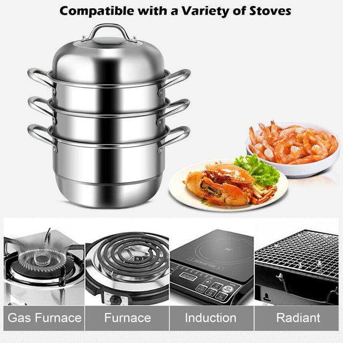 3 Tier Stainless Steel Cookware Pot Saucepot Steamer