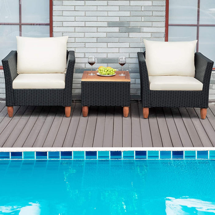 3 Pieces Outdoor Patio Rattan Furniture Set with Coffee Table