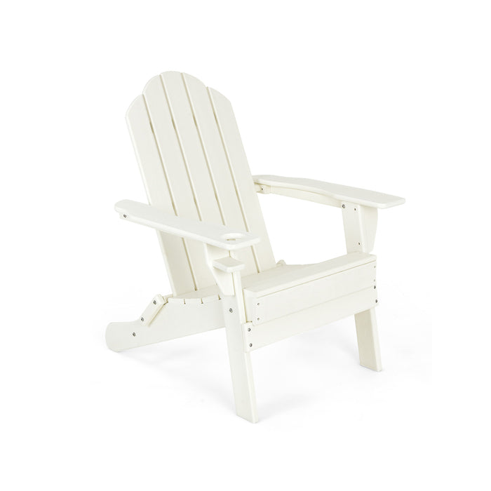 Foldable Weather Resistant Patio Chair with Built-in Cup Holder-White