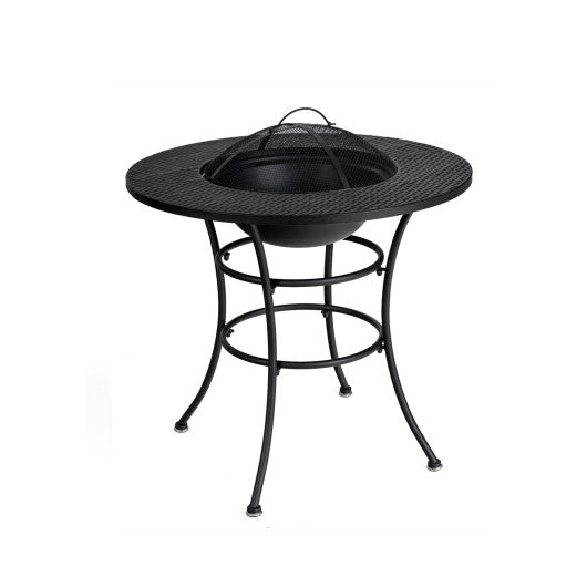 31.5 Inch Patio Fire Pit Dining Table With Cooking BBQ Grate