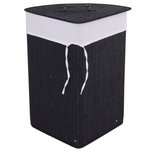 Corner Bamboo Hamper Laundry Basket-Black