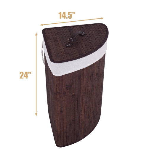 Corner Bamboo Hamper Laundry Basket-Brown