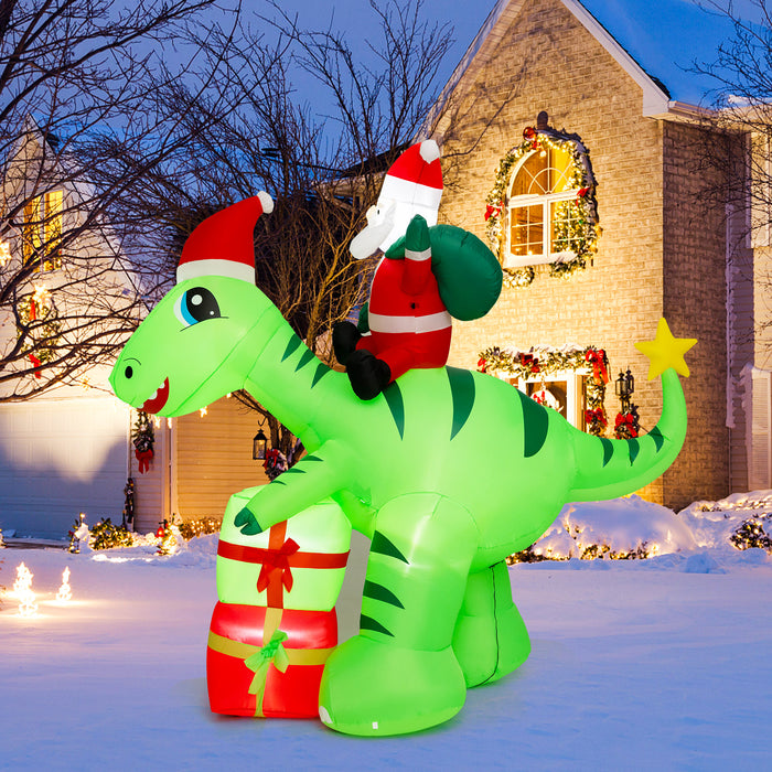 8 Feet Lighted Christmas Inflatable Santa Claus Dinosaur Decoration with Gift Boxes