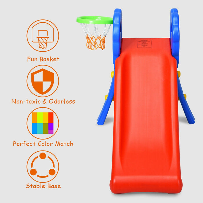 2 Step Indoors Kids Plastic Folding Slide with Basketball Hoop