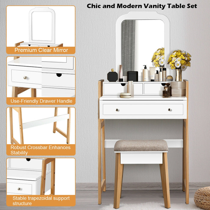 Vanity Table Set with Cushioned Stool and Large Mirror