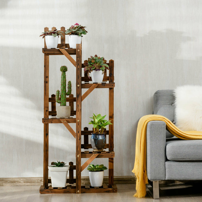 5-Tier Flower Rack Wood Plant Stand 6 Pots Display Shelf