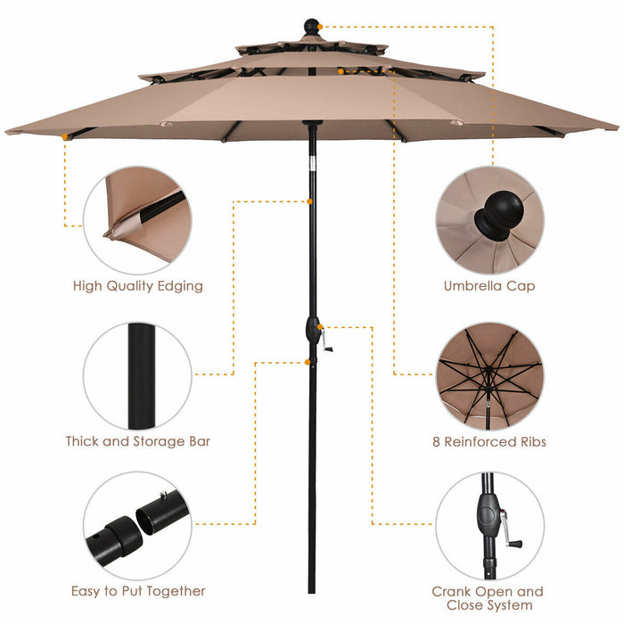 10ft 3 Tier Patio Umbrella Aluminum Sunshade Shelter Double Vented without Base-Beige