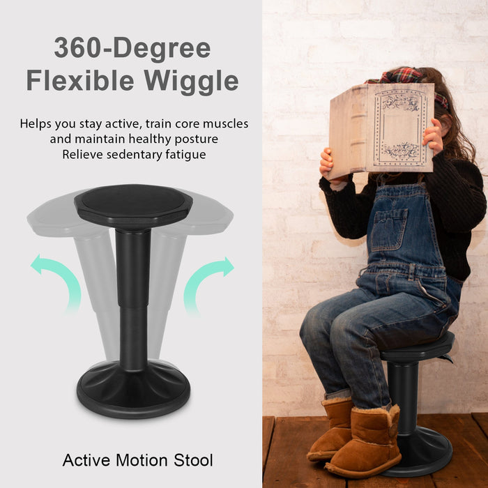 Adjustable Active Learning Stool Sitting Home Office Wobble Chair with Cushion Seat -Black