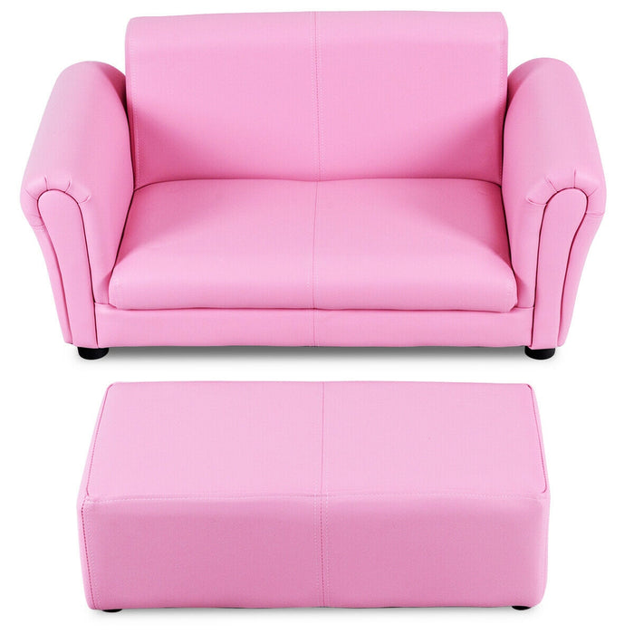 Soft Kids Double Sofa with Ottoman-Pink