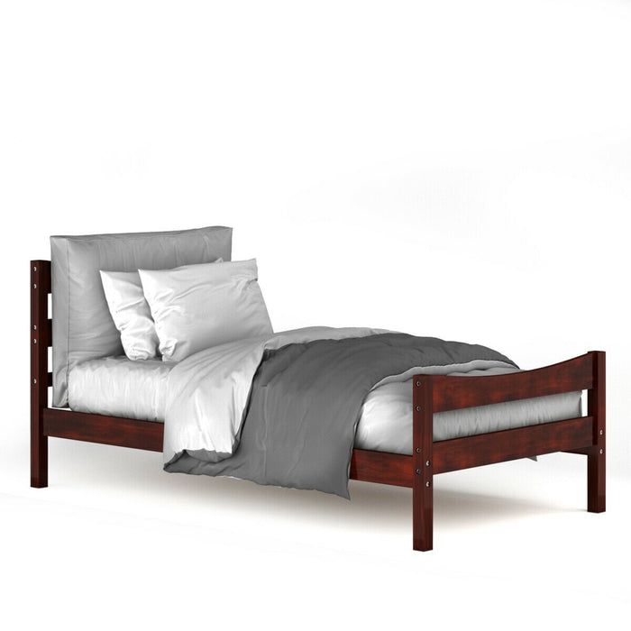 Twin Size Rustic Platform Bed Frame with Headboard and Footboard-Walnut