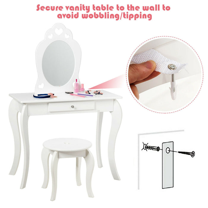 Kids Princess Makeup Dressing Play Table Set with Mirror -White