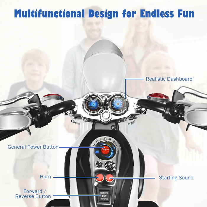 6V 3 Wheel Kids Motorcycle-White