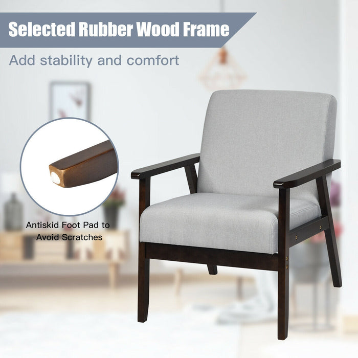 Solid Rubber Wood Fabric Accent Armchair-Light Gray