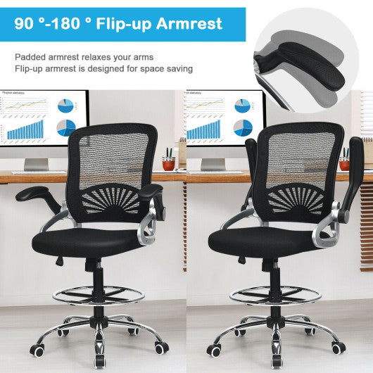 Adjustable Height Flip-Up Mesh Drafting Chair with Lumbar Support