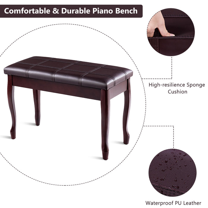 Solid Wood PU Leather Piano Bench with Storage-Brown