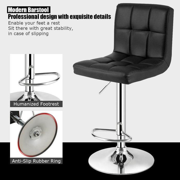 Set of 2 Square Swivel Adjustable PU Leather Bar Stools with Back and Footrest-Black