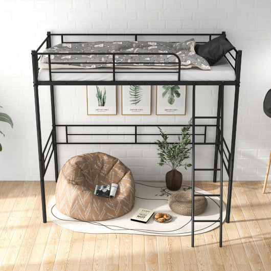 Metal Loft Twin Bed Frame Single High Loft Bed-Black