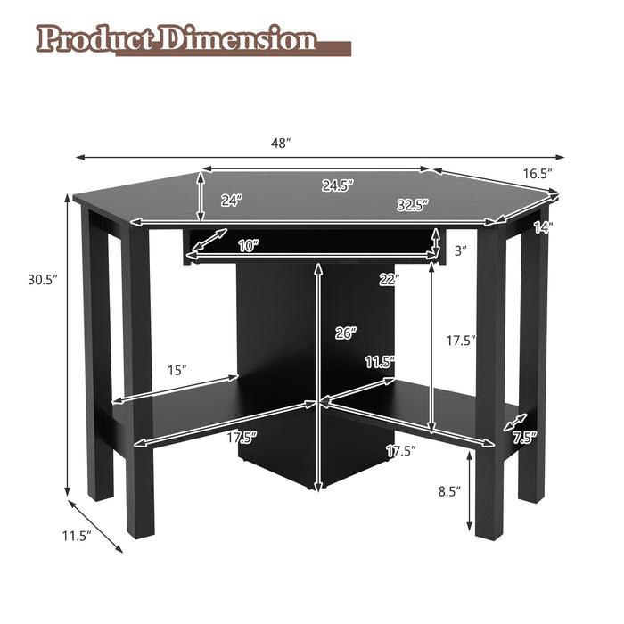 Wooden Study Computer Corner Desk with Drawer-Black