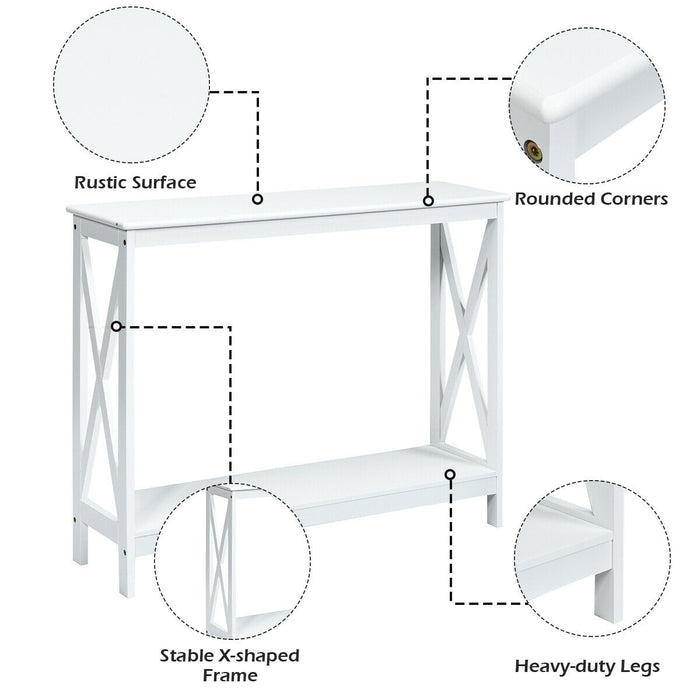 2-Tier Console X-Design Sofa Side Accent Table-White