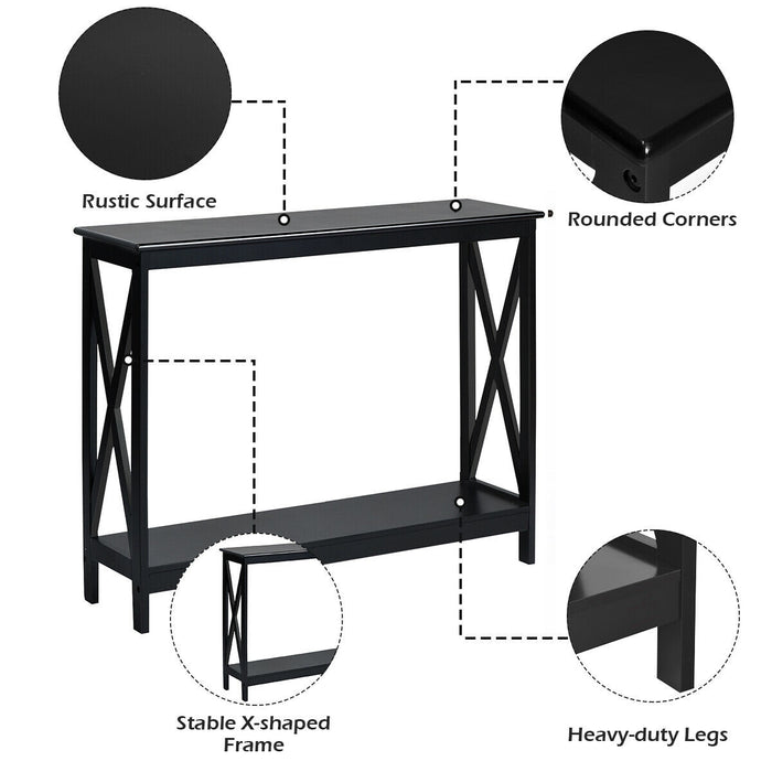 2-Tier Console X-Design Sofa Side Accent Table-Black