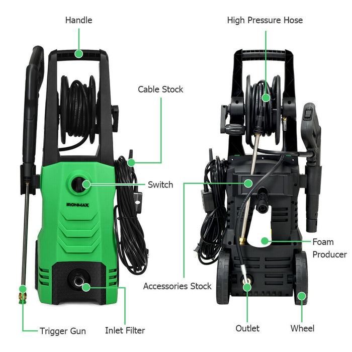 3500PSI Electric Pressure Washer with Wheels-Green