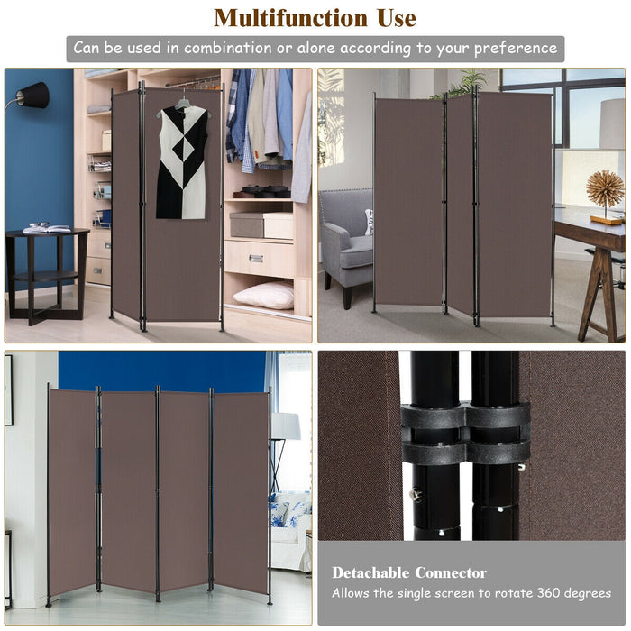 4-Panel Room Divider Folding Privacy Screen-Coffee