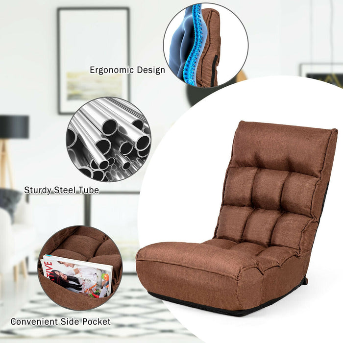 4-Position Adjustable Floor Chair Folding Lazy Sofa-Coffee