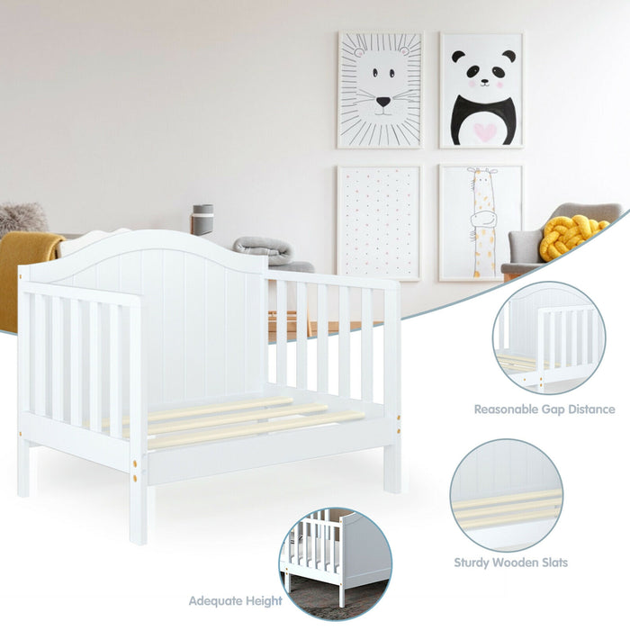 2-in-1 Classic Convertible Wooden Toddler Bed with 2 Side Guardrails for Extra Safety-White