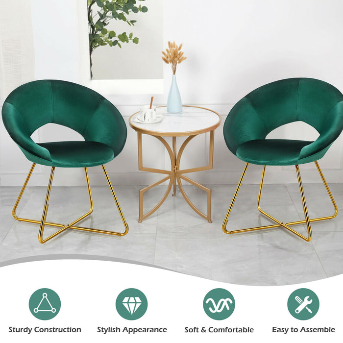 Modern Accent Velvet Dining Arm Chair with Golden Metal Legs and Soft Cushion-Dark Green