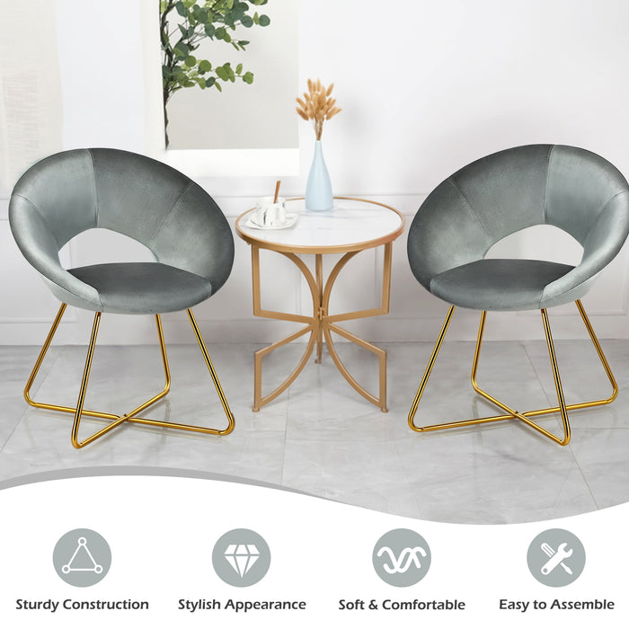 Modern Accent Velvet Dining Arm Chair with Golden Metal Legs and Soft Cushion-Gray